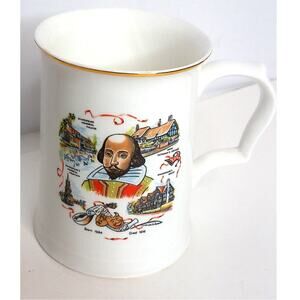 Vtg Liverpool Road Shakespeare Gold Rim Mug Stein Bone China Theater Gift